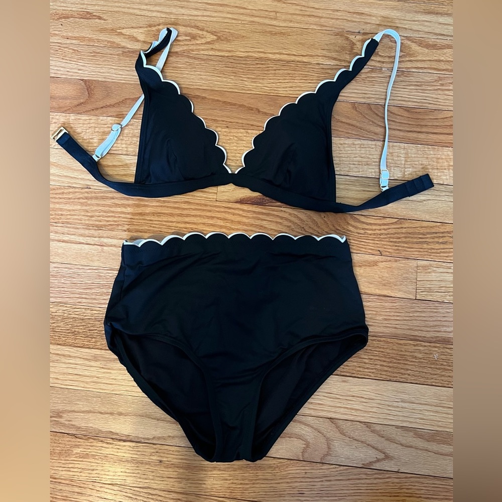 Kate Spade Scalloped Black High Waisted Bikini black & white sz S/P